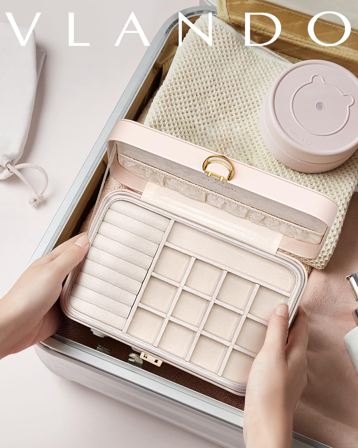 Vlando Jewelry Box for Girls Women, Double-Layer Jewelry Case, Lockable Jewelry Chest, Jewelry Storage Box for Rings Earrings Bracelets Necklaces, Jewelry Organizer.