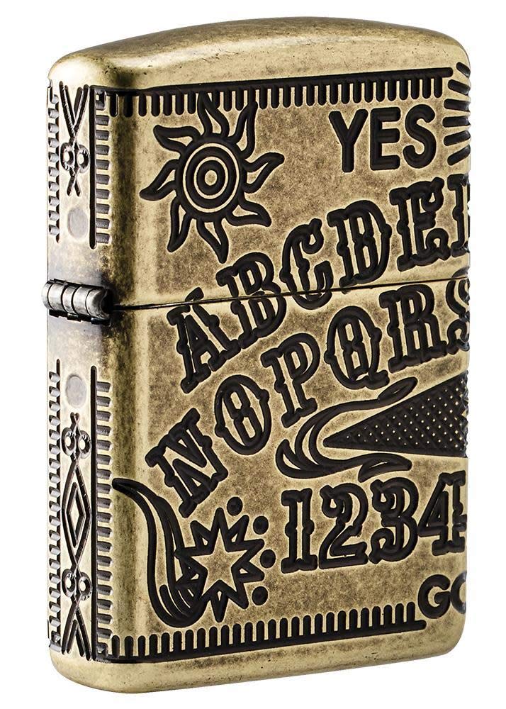 ZIPPO - Ouija Board - Armor® Antique Brass - Refillable storm lighter, comes in a high-quality gift box.