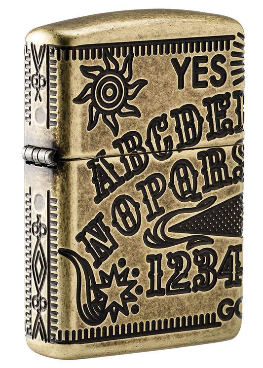 ZIPPO - Ouija Board - Armor® Antique Brass - Refillable storm lighter, comes in a high-quality gift box.