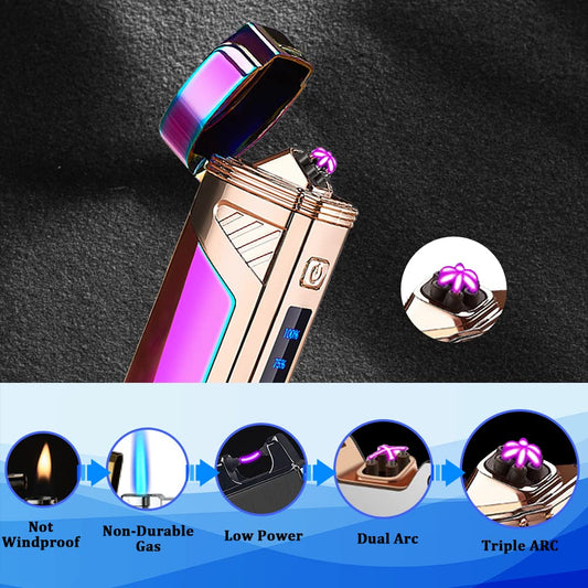 RSBYE Electric Lighter with THREE Arcs, Plasma Lighter with Battery Indicator, High Efficiency Electric Lighter, Arc Lighter USB Rechargeable, Festive Gifts (Colorful)