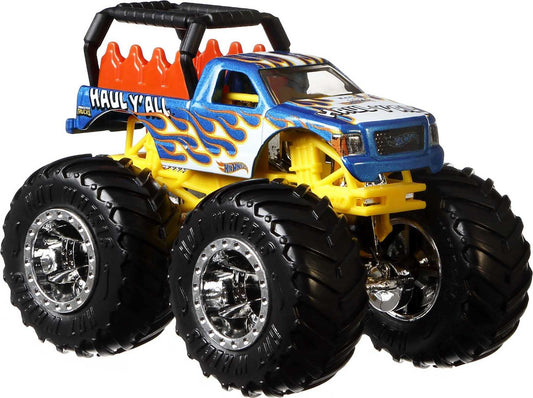 Hot Wheels GBP23 - Monster Trucks 1:64 Die Cast Assortment with huge wheels, gift for kids aged 3-6, includes 4 toy cars, Black, 4-pack