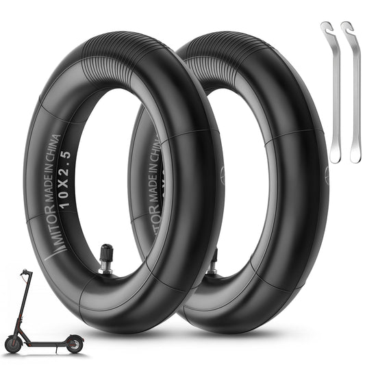 Amitor E Scooter inner tube 10x2.50 with 2 tire levers, 10 inch tube durable for Ninebot MAX G30D/G30D 2/G30/G30P/G30LP, 60/70-6.5 tube thickened with silver straight valve, 2PCS