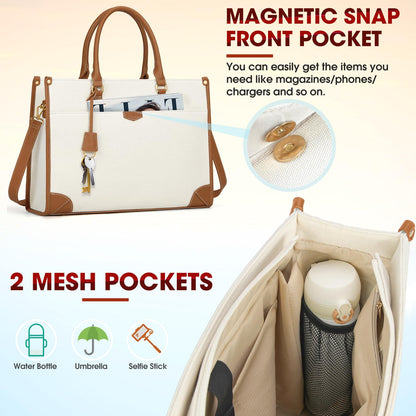 IGOLUMON handbag women canvas laptop bag 15.6 inch shopper women large laptop tote bag women work bag notebook bag office bag for office school travel, brown