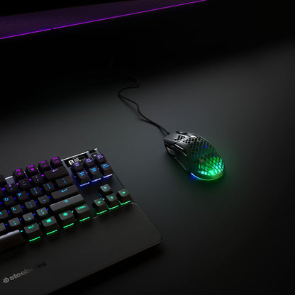 SteelSeries Aerox 5 - RGB gaming mouse with surface cutouts - Lightweight and water-resistant - Optical TrueMove Air sensor with 18,000 DPI.