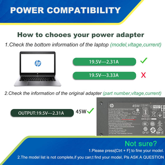 Apcstyle Compatible with HP laptop charger 45W 19.5V 2.31A power supply for Stream 11 13 14, HP 15 Notebook PC series Pavilion; HP 740015-003 741727-001 TPN-C125 740015-004 721092-001 AC adapter.