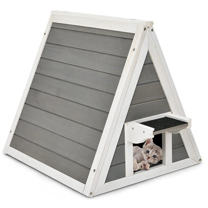 GYMAX 50 x 55 x 52 cm cat house with asphalt roof & door, weatherproof wooden cat cave, suitable for cats up to 20 kg, for indoor & outdoor use.