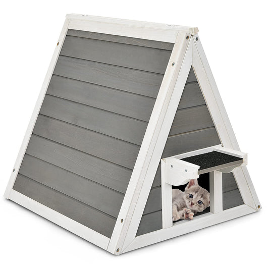 GYMAX 50 x 55 x 52 cm cat house with asphalt roof & door, weatherproof wooden cat cave, suitable for cats up to 20 kg, for indoor & outdoor use.