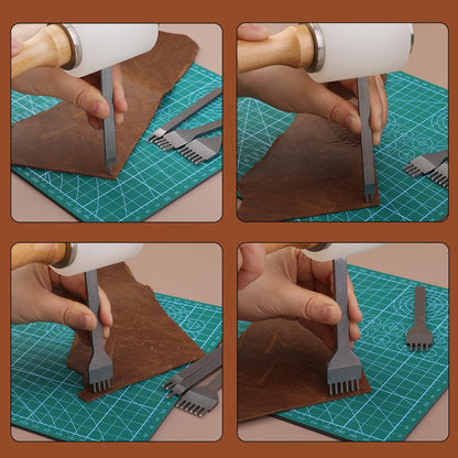 Wamkon leather crafting tools leather crafting sets leather sewing tools with storage bag cutting mat stamping tool pricking iron stitching groove for DIY sewing cutting and stitching.