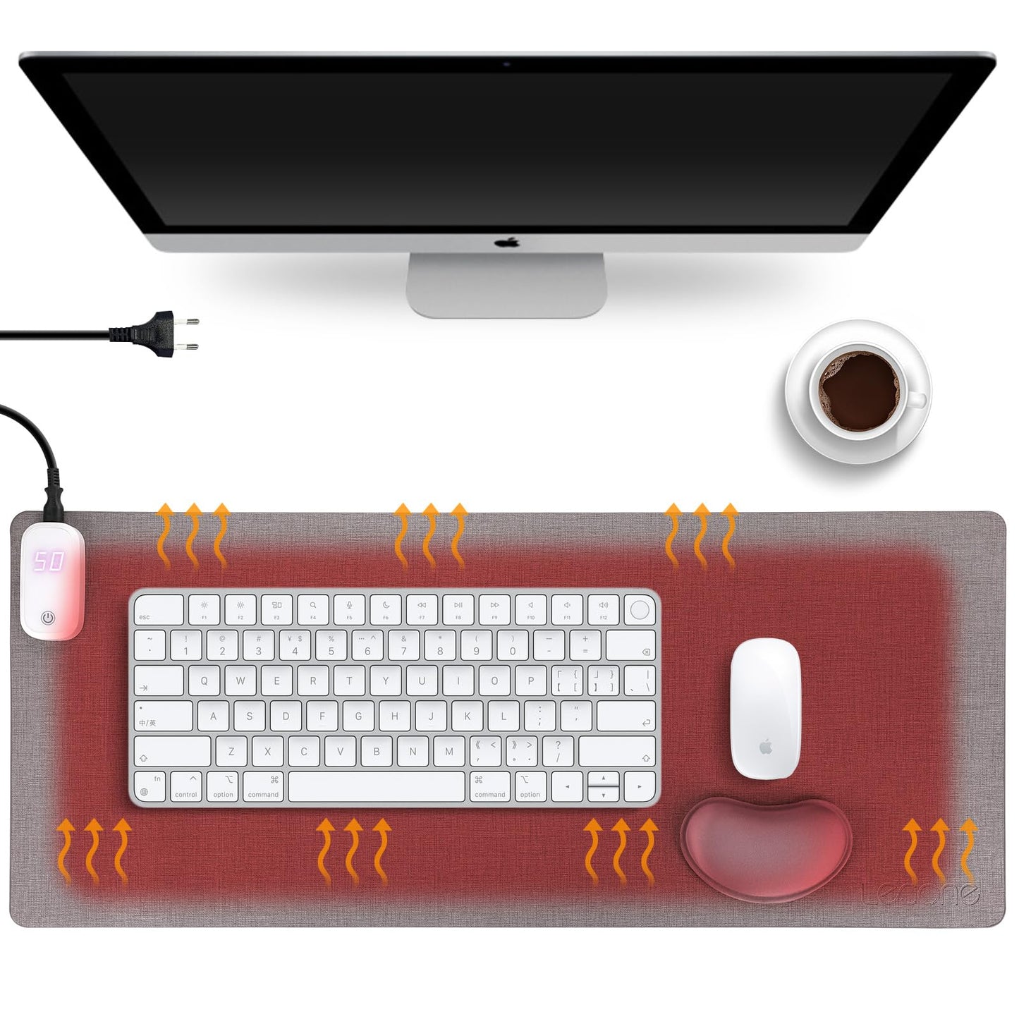 Lecone desk mat heated mouse pad with heating function, 80*33cm large mouse pad with 3 heating levels, heated desk mat, heated desk pad for PC/laptop/home/office.