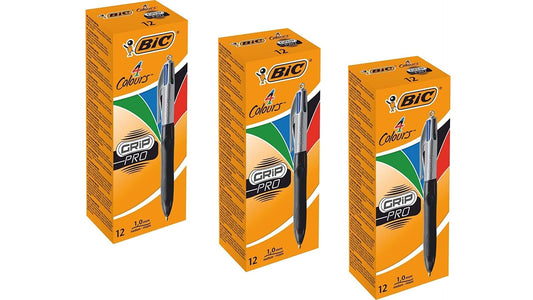 BIC 4 Colours Ballpoint Pen Set 4 Colours Grip Pro, with rubberized grip area, 3 x 12 pack, Ideal for office, home office, or school.