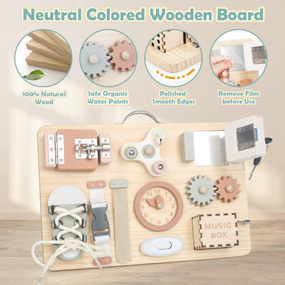 Joyreal Montessori Busy Board - Montessori Activity Board for Fine Motor Skills. Sensory Montessori Toy for Girls and Boys. Great Gift Idea.