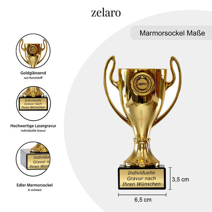 Zelaro Gold Handle Trophy | Trophy with Engraving Custom Text - Trophy in 5 sizes | Football Trophy | Soccer Trophy Kids - 16 cm incl. Marble Base