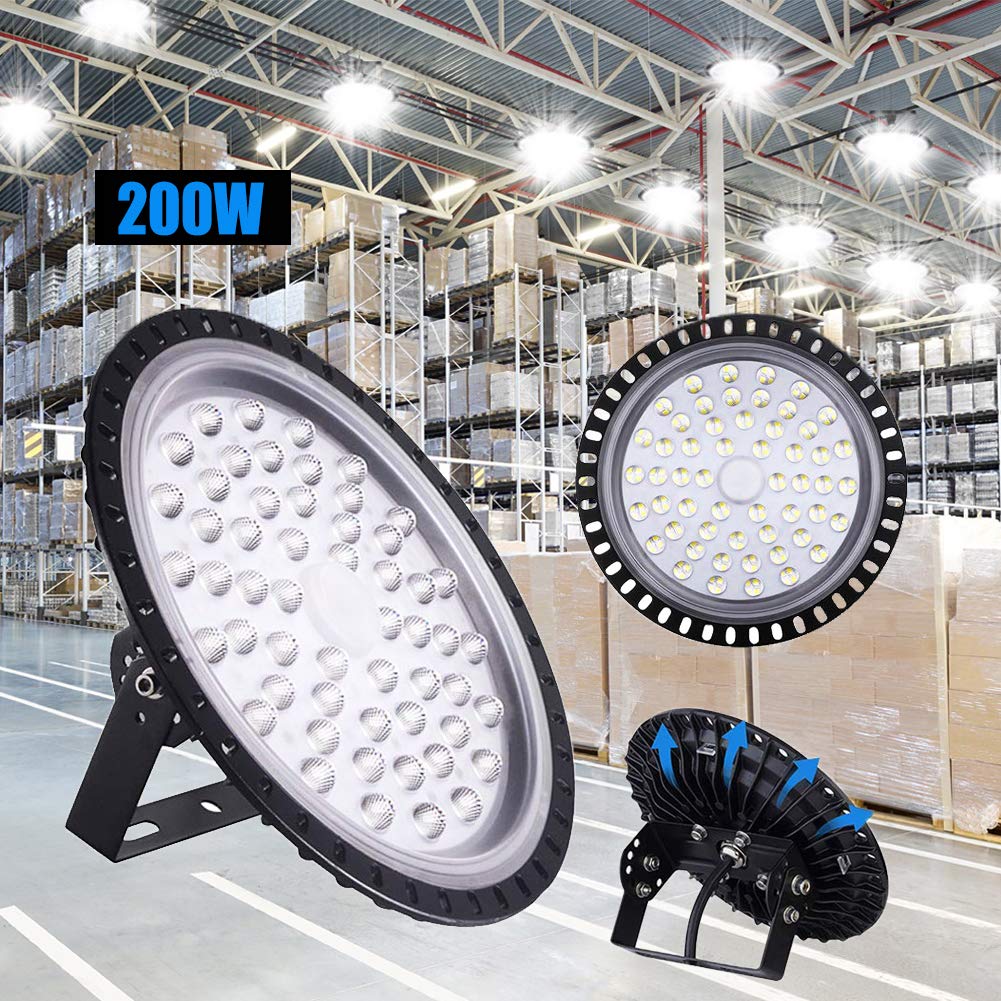 LED industrial lamp, 200W LED high bay light industrial warehouse lighting workshop lighting chandelier, beam angle 120°, German optical PC lens