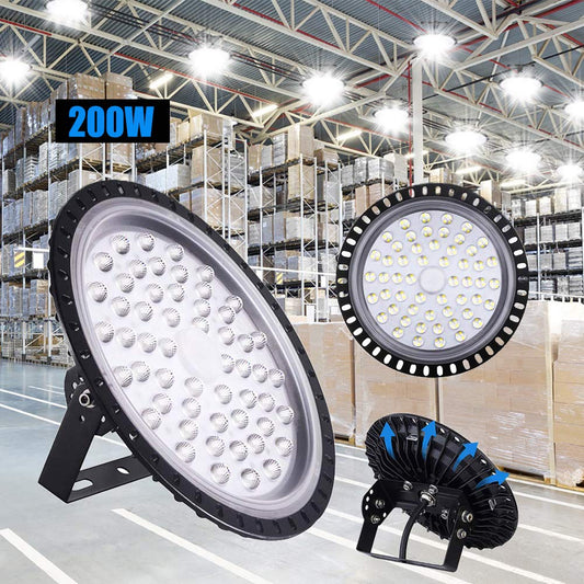 LED industrial lamp, 200W LED high bay light industrial warehouse lighting workshop lighting chandelier, beam angle 120°, German optical PC lens