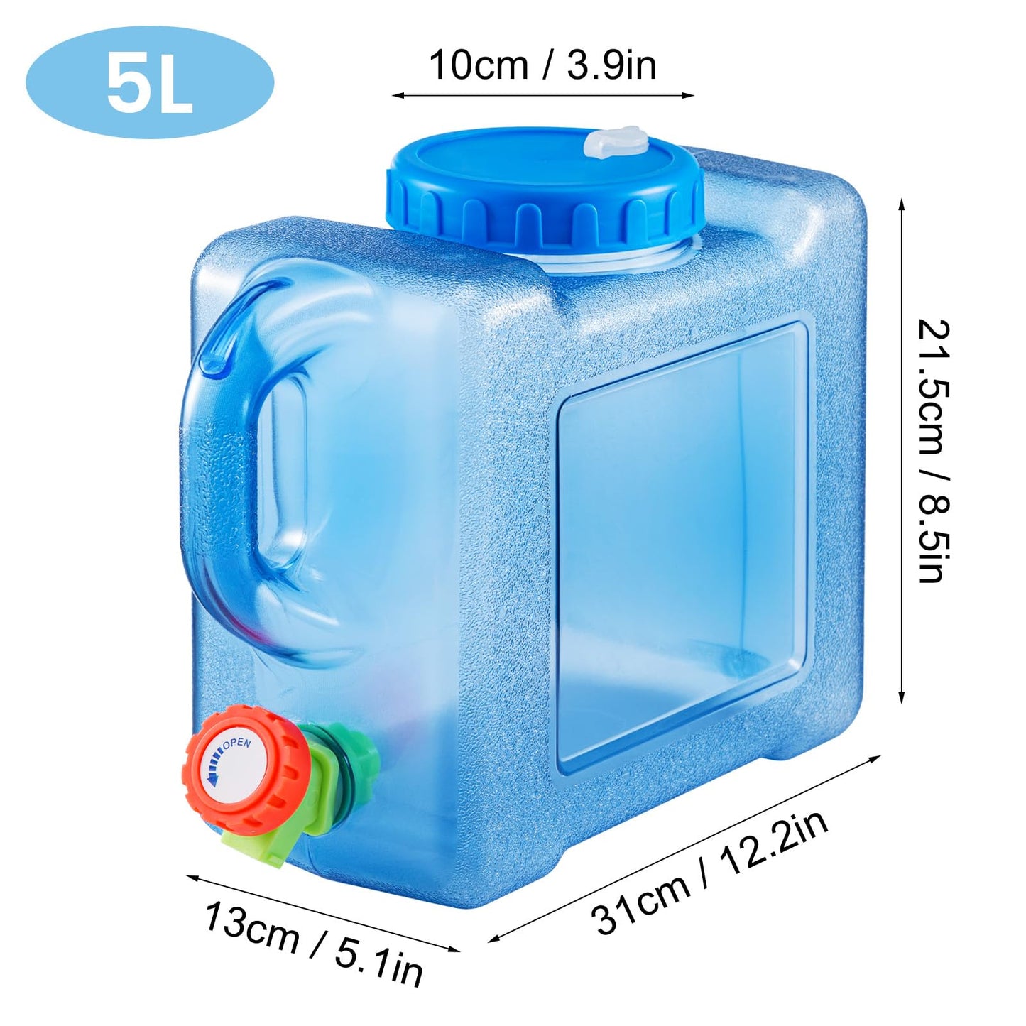Trintion water canister with tap and screw cap water container drinking water container, water tank for hiking camping picnic caravan (5L)