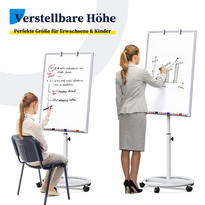 maxtek Flipchart stand, 90x60cm flipcharts whiteboard, aluminum frame hooks move flipchart paper, magnetic writable height adjustable, eraser, markers and magnets.