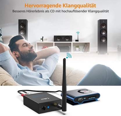 1Mii Wireless Audio Transmitter Receiver, 2.4G Long Range Kit with Low Latency for HiFi Music from TV/PC to Active Speakers/Stereo/Subwoofer/CD, RCA Output/Input 320ft.