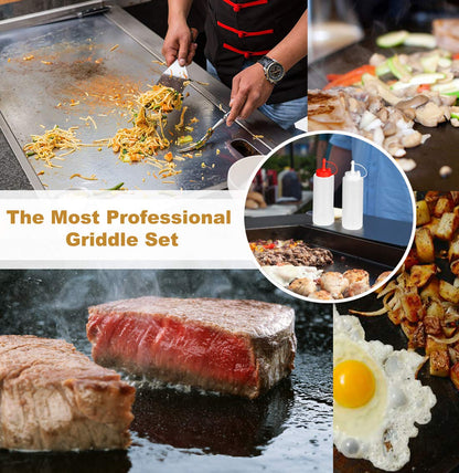 ROMANTICIST 8Pcs Grill Spatula Plancha Kit - Stainless Steel Teppanyaki Spatula for Men Women - Heavy Duty Stainless Steel Grill Spatula Men