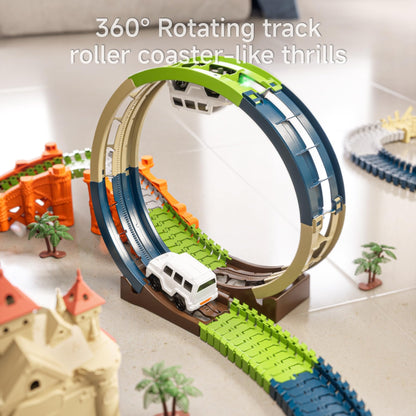 TUMAMA Children's Race Track Toy, gift for kids 3 4 5 6 7 years old. Racing toy, track toy vehicles with Magic House, Tunnel, 2 light-up electric cars.