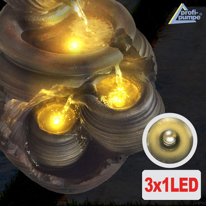 Garden fountain fountain ornamental fountain indoor fountain fountain 4 amphorae with LED light 230V waterfall water feature for garden, pond, terrace, pond, balcony very decorative