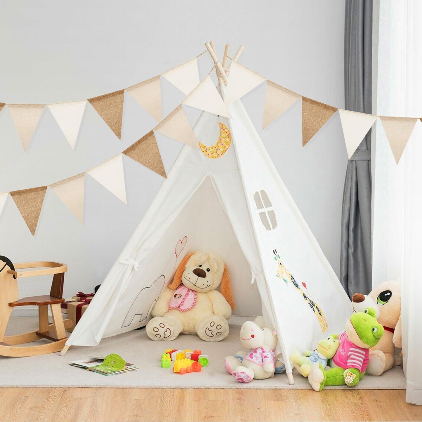 G2PLUS Outdoor Weatherproof Brown Beige Pennant Banner, 20M Indoor Party Pennant Garlands, 60 PCS Pennants Garden Pennant Banners, 5 Rustic Boho Pennant Garlands for Baby Shower, Wedding, Birthday.