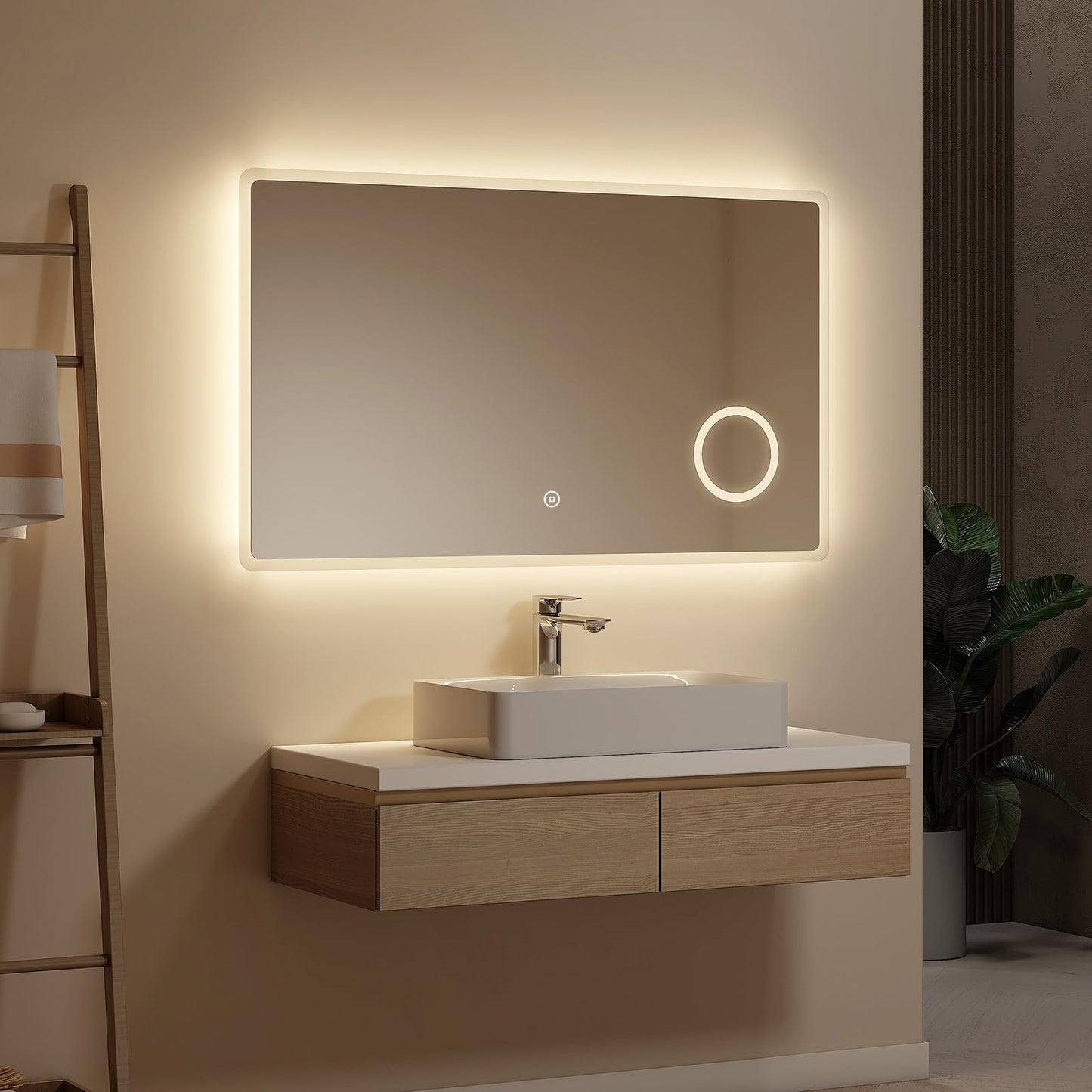 EMKE Bathroom Mirror with Lighting 100x60cm, 3X Cosmetic Mirror, 3 Light Colors, Touch Control, Energy-saving Wall Mirror IP44, 3000K/4000K/6500K.