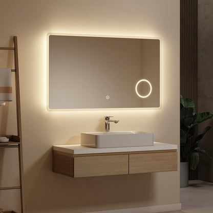 EMKE Bathroom Mirror with Lighting 100x60cm, 3X Cosmetic Mirror, 3 Light Colors, Touch Control, Energy-saving Wall Mirror IP44, 3000K/4000K/6500K.