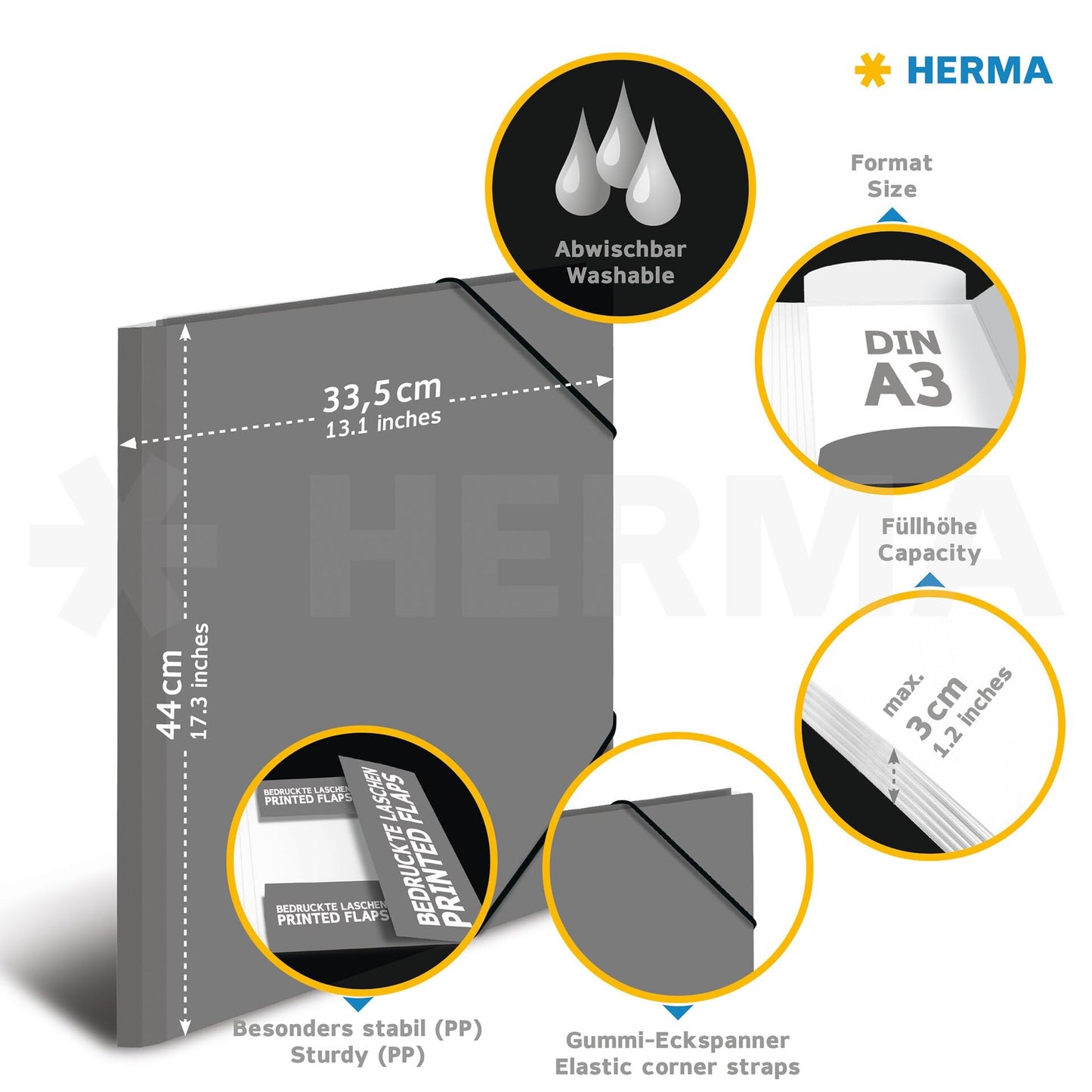 HERMA Folder A3 Koala, children's plastic corner clamp folder with animal motif, high gloss finish, elastic band, inner flaps and inner print for boys and girls.