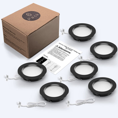 Jeloyutek 6 Pack LED Recessed Light 12V 3W 4000K Dimmable Ceiling Light Hole 60-65mm for RV Boat Caravan, for Display Cases, Shelves, Kitchens, Bathrooms, and Wall Cabinets. Full Aluminum Warm White, Black.