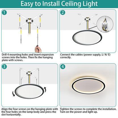 MOONSEA LED Ceiling Light Dimmable with Remote Control, 28W Black LED Ceiling Lamp Φ41.5CM 3000K-6000K, Indirect Lighting Ceiling Light for Bedroom, Kids Room, Kitchen, Dining Room