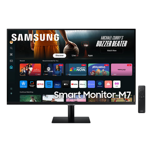 Samsung M70D Smart Monitor, 32 inch, 4K AI upscaling, UHD, 60 Hz, streaming monitor with entertainment and gaming hub, screen with speakers, smart TV apps with remote control, LS32DM700UUXEN.