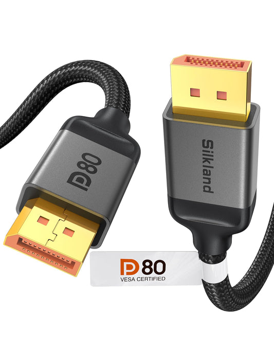 Silkland 80Gbps DisplayPort Cable 2.1 2M [VESA Certified] DP80, [8K@240Hz 4K@540Hz 360Hz 240Hz 180Hz] DP 2.1 Cable 16K, HDR10 FreeSync G-Sync UHBR20 for PC, Gaming Monitor, 5090 7900XTX - S1334