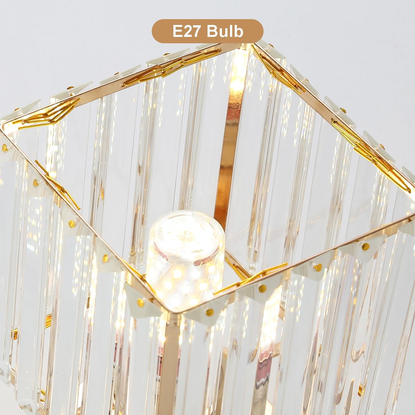 Sxtiger Modern Crystal Ceiling Light, Mini Golden Crystal Ceiling Lamp E27 Square Lampshade Crystal Chandelier, For Hallway Entrance Kitchen Bedroom Living Room Light (Gold)