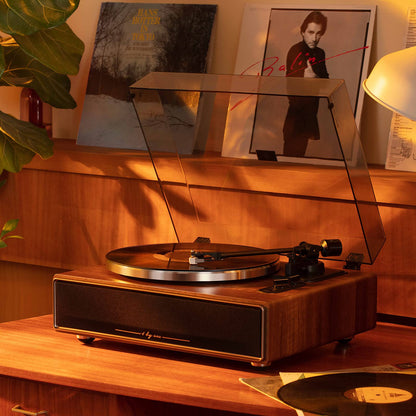 1 by ONE Turntable with Built-in Speakers Bluetooth 33/45 RPM Belt Drive MM Vinyl Record Player with Auto-Stop Function Phono Preamp