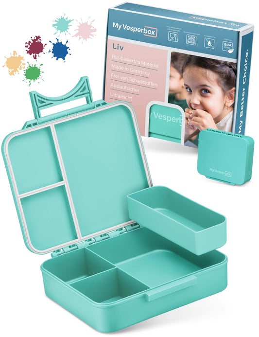 My Vesperbox - LIV - Bento Box for Kids - Made in Germany - Biobased - Leakproof & Divided - BPA Free - Extremely Durable - Lunchbox - Bento Box with Compartments - Snack Box.