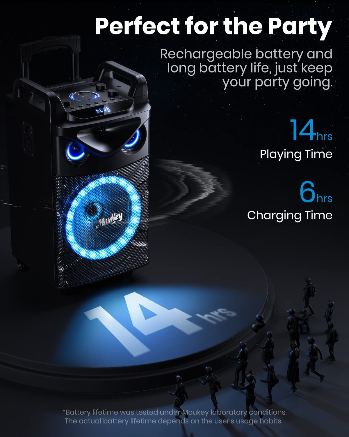 Moukey Karaoke Machine, Large karaoke system with 26cm woofer & 8cm tweeter & 2 microphones, Rechargeable Bluetooth speaker with light effect tablet holder TWS/Rec/AUX/USB/TF/FM for party.