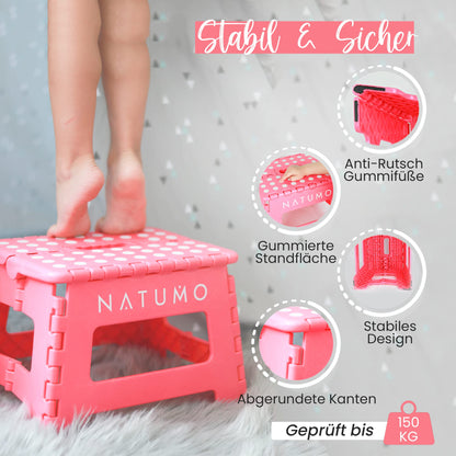NATUMO® Folding Step Stool for Kids, Lightweight and Non-Slip Children's Stool for Bathroom & Toilet, Foldable Step for Bathrooms, Kitchen, and Garden, 22cm (Black)