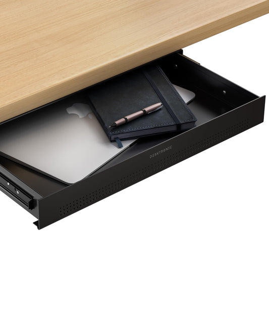 Desktronic Desk Organizer, Under Desk Storage Box, Desk for Office School Home Office Supplies, Metal Drawer, Hidden Drawer Box (Black)