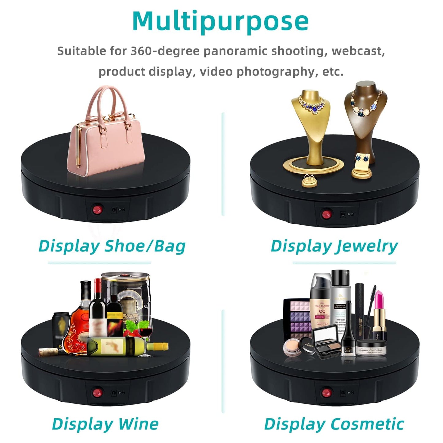 Mcbazel 360 Degree Electric Rotating Turntable for Photography Electric Rotating Display Stand Display Table for showcasing Jewelry, Watches, digital products-30cm/11.8inch/100k-Black