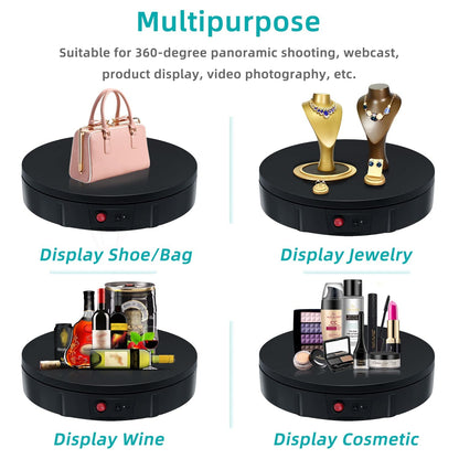 Mcbazel 360 Degree Electric Rotating Turntable for Photography Electric Rotating Display Stand Display Table for showcasing Jewelry, Watches, digital products-30cm/11.8inch/100k-Black