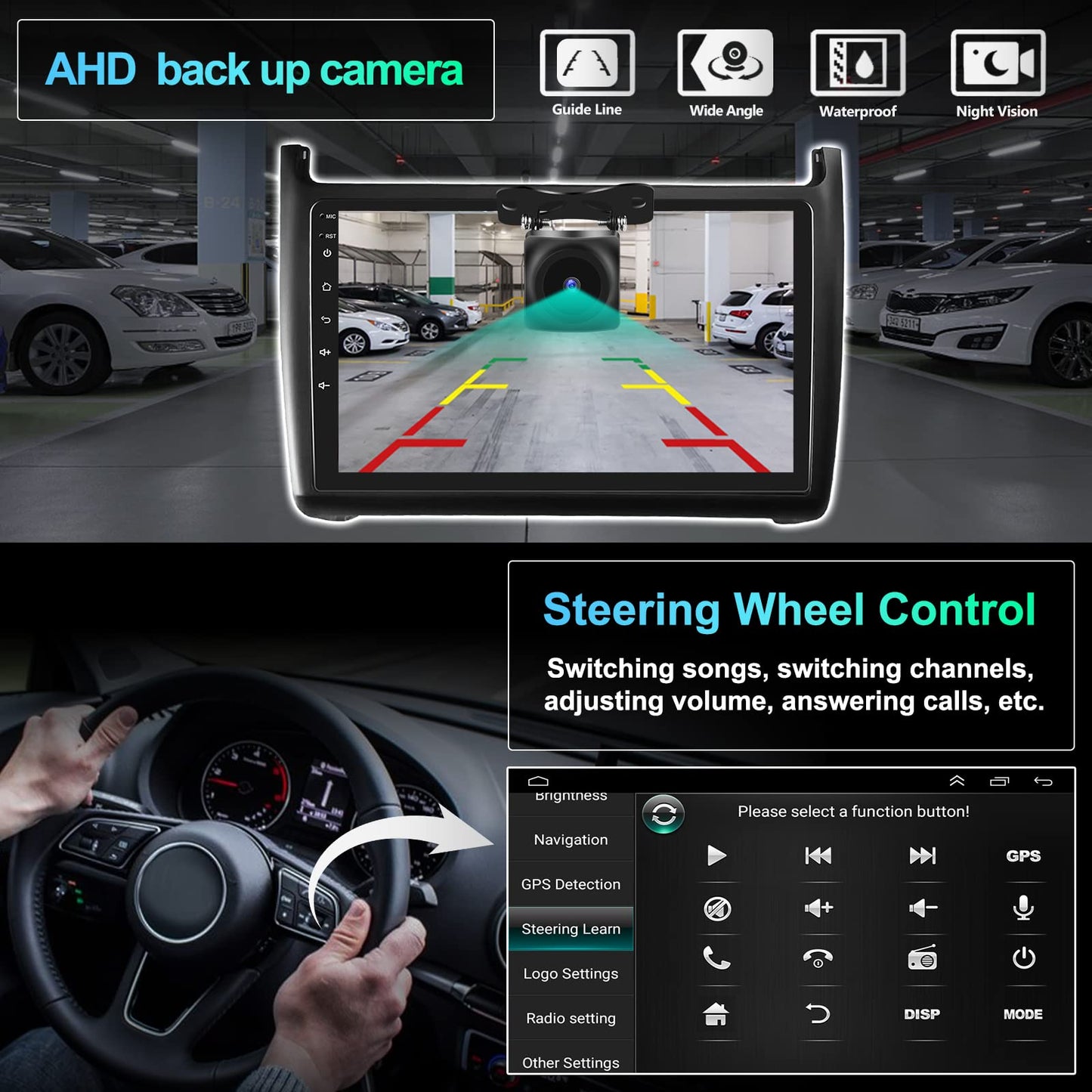 CAMECHO Android 13 car radio for VW Polo 6R 6C 9N 2008-2016, HiFi Carplay Android Auto RDS, 9" screen Double Din car radio with navigation FM WiFi Bluetooth and USB+backup camera.