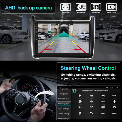 CAMECHO Android 13 car radio for VW Polo 6R 6C 9N 2008-2016, HiFi Carplay Android Auto RDS, 9" screen Double Din car radio with navigation FM WiFi Bluetooth and USB+backup camera.