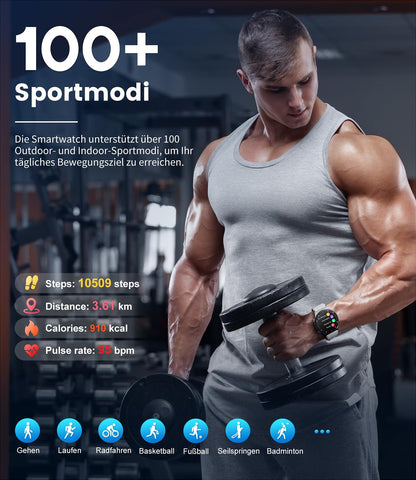 Men's smartwatch with phone function, 1.43'' AMOLED smart watch with heart rate sleep monitor SpO2 notification 100+ sports modes, waterproof fitness tracker calorie pedometer Android iOS, silver