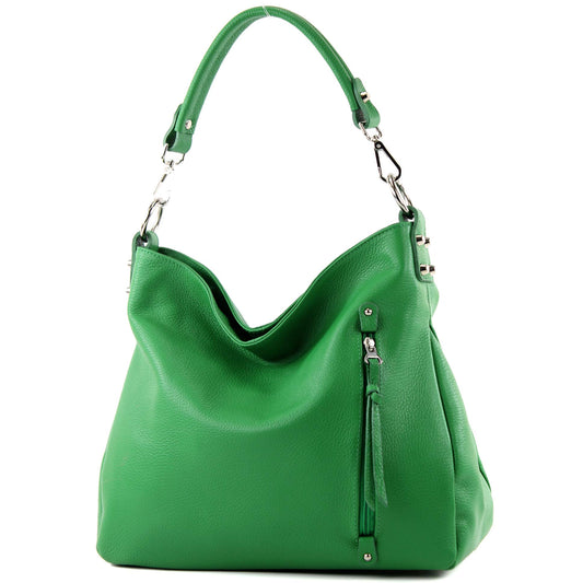 modamoda de T183 women's shoulder bag handbag tote bag real leather large handmade in Italy, color: leaf green