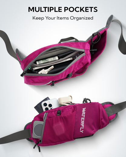 WATERFLY Waist Bag for Men and Women with Bottle Holder: Sporty Small Waist Pack Stylish Jogging Fanny Pack Walking Bumbag Dog Training Bum Belt MTB Hipbag Sport Hip Bag Travel Belly Bag