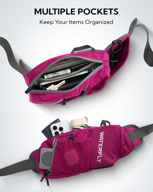 WATERFLY Waist Bag for Men and Women with Bottle Holder: Sporty Small Waist Pack Stylish Jogging Fanny Pack Walking Bumbag Dog Training Bum Belt MTB Hipbag Sport Hip Bag Travel Belly Bag