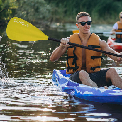 24MOVE® Double Paddle 2 in 1 Telescopic Paddle Push Paddle for SUP Stand Up Board, Kayak, Lightweight Aluminum 230cm, adjustable, yellow
