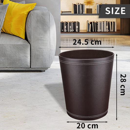 GORESE Trash can Office - Black leather trash can, modern design, waste bin for kitchen, bathroom, office (Brown)