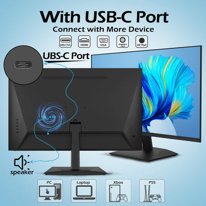 Smart Tech Monitor 24 inch, Business PC screen with speakers, IPS panel, FHD monitor 1080p, Adaptive-Sync, 4ms, Eye Comfort, VESA 75x75, USB-C HDMI1.4 VGA.