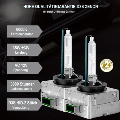 XELORD D3S Xenon Bulb Headlight Lamp 6000K Diamond White Light 35W HID Vehicle Headlight Bulb 12V (2 Bulbs)